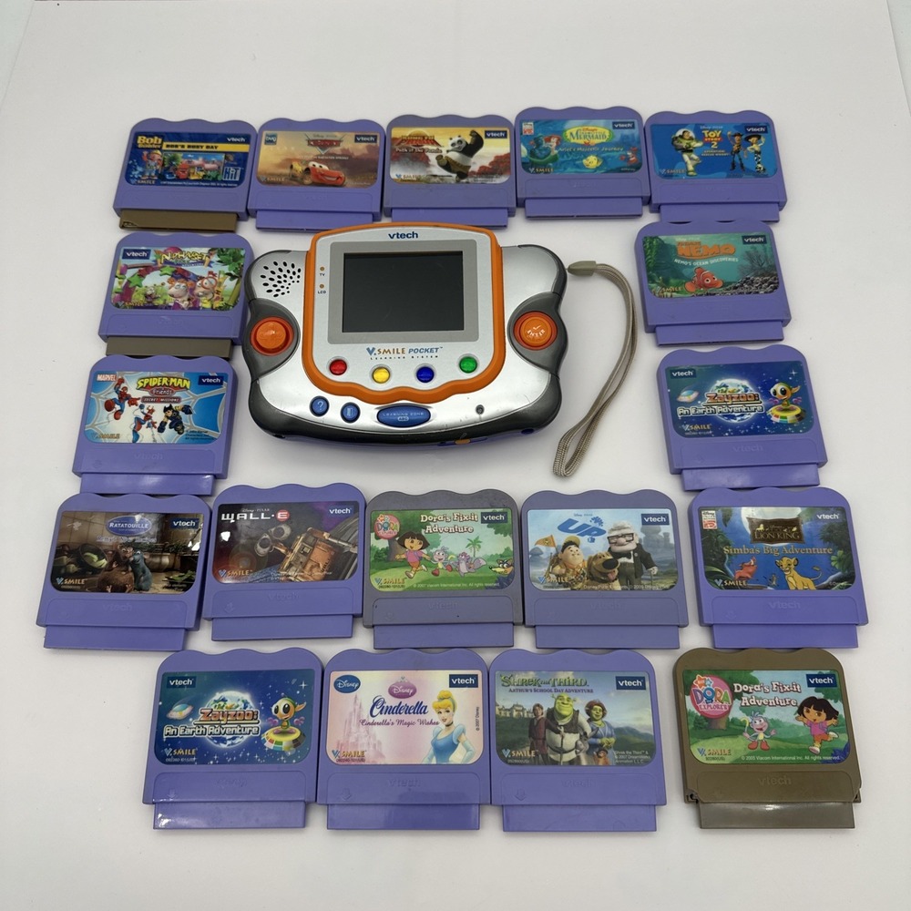 VTech V.Smile Pocket Learning System Handheld Console & 18 Games Tested & Works